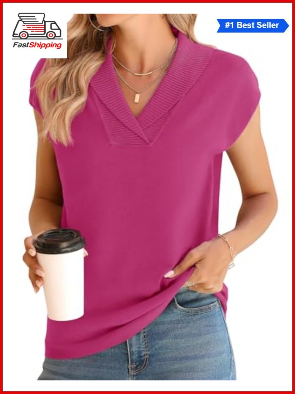 ✨ Ivicoer Sweater Vest Women V-Neck Knitted Pullover Short Cap Sleeve Collared